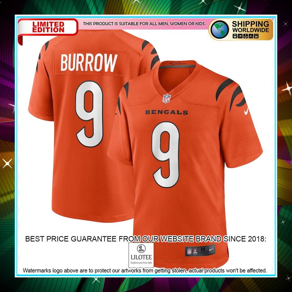 joe burrow cincinnati bengals alternate orange football jersey 1 151