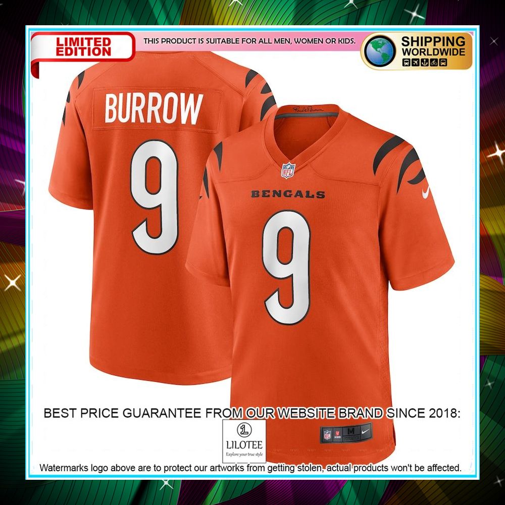 joe burrow cincinnati bengals orange football jersey 1 621
