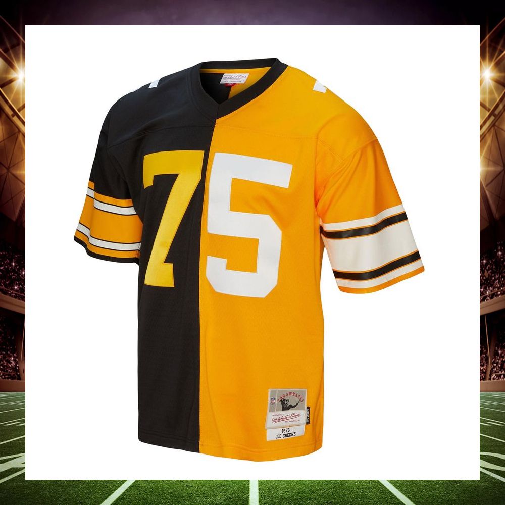 joe greene pittsburgh steelers mitchell ness 1976 split legacy replica black gold football jersey 2 591