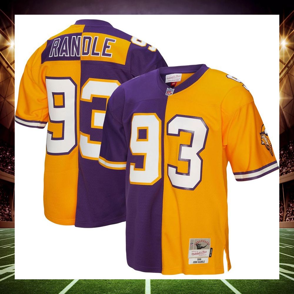 john randle minnesota vikings mitchell ness 1998 split legacy replica purple gold football jersey 1 226