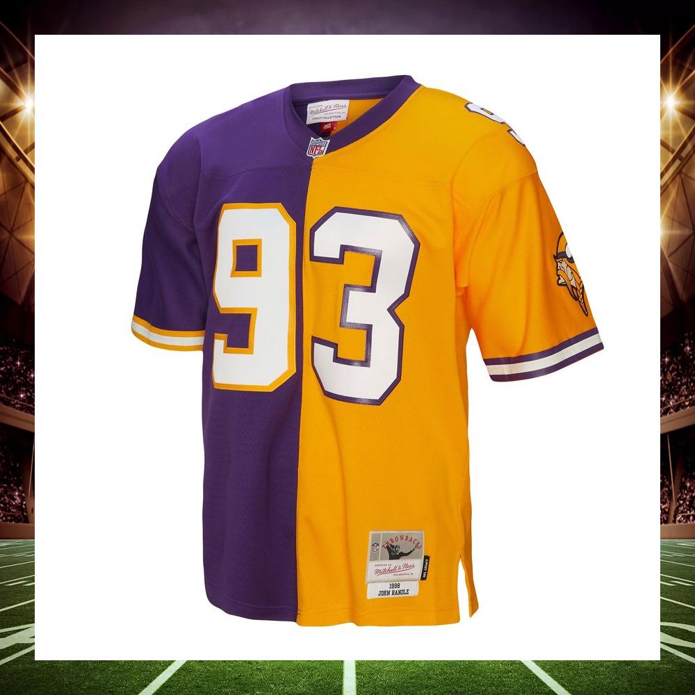 john randle minnesota vikings mitchell ness 1998 split legacy replica purple gold football jersey 2 598