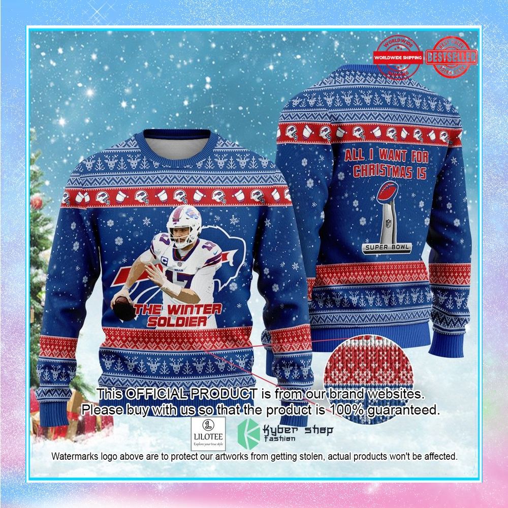 josh allen the winter soldier all i want for christmas nfl christmas sweater 1 176