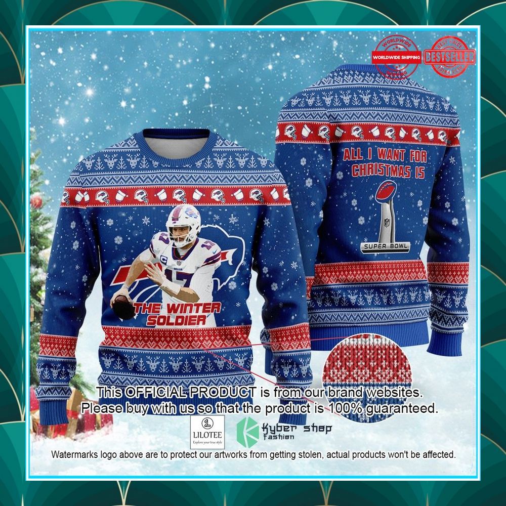 josh allen the winter soldier all i want for christmas nfl christmas sweater 1 873