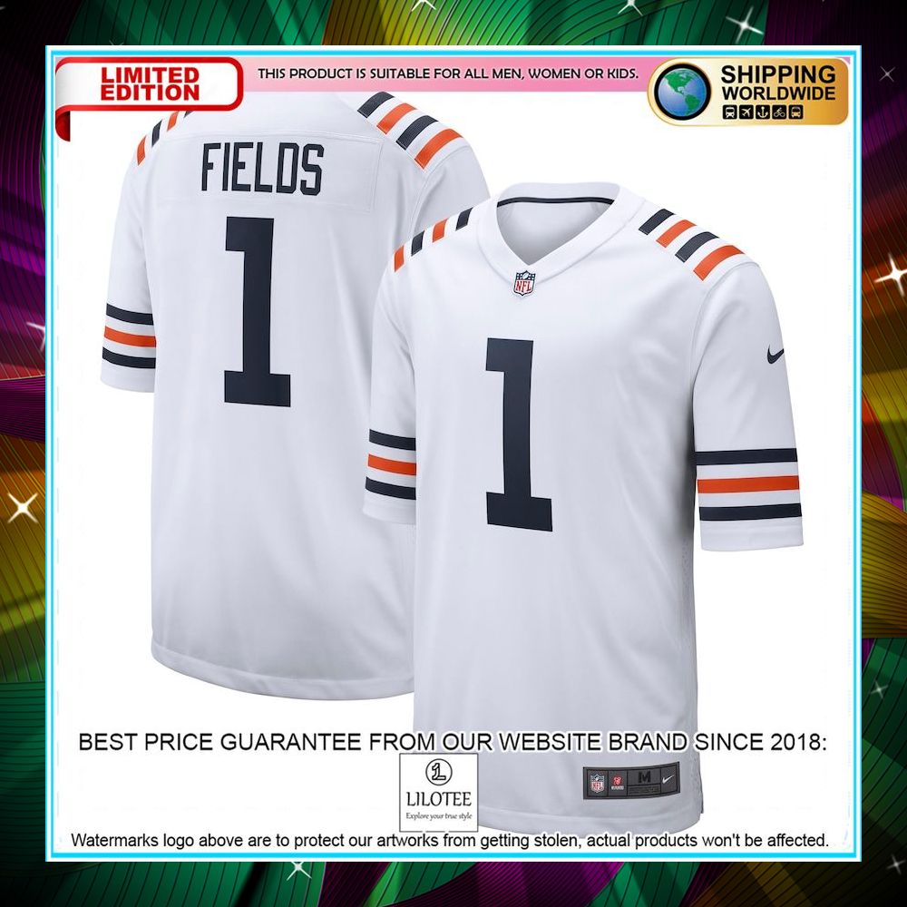 justin fields chicago bears 2021 nfl draft first round pick alternate classic white football jersey 1 834