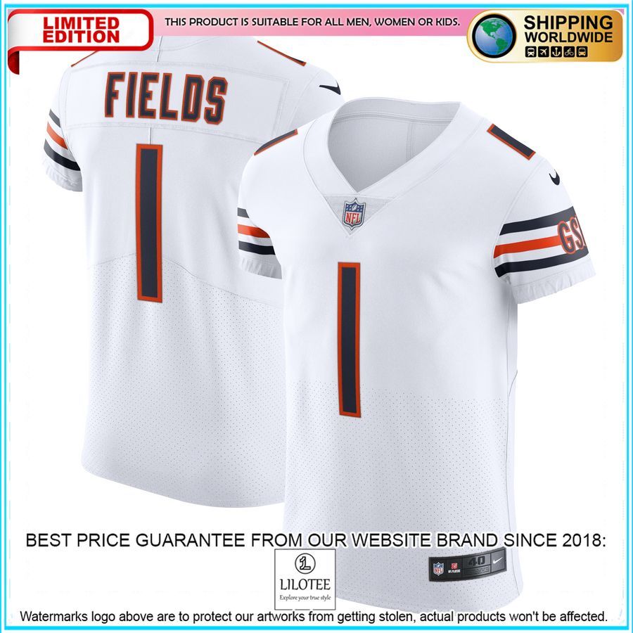 justin fields chicago bears vapor elite white football jersey 1 957