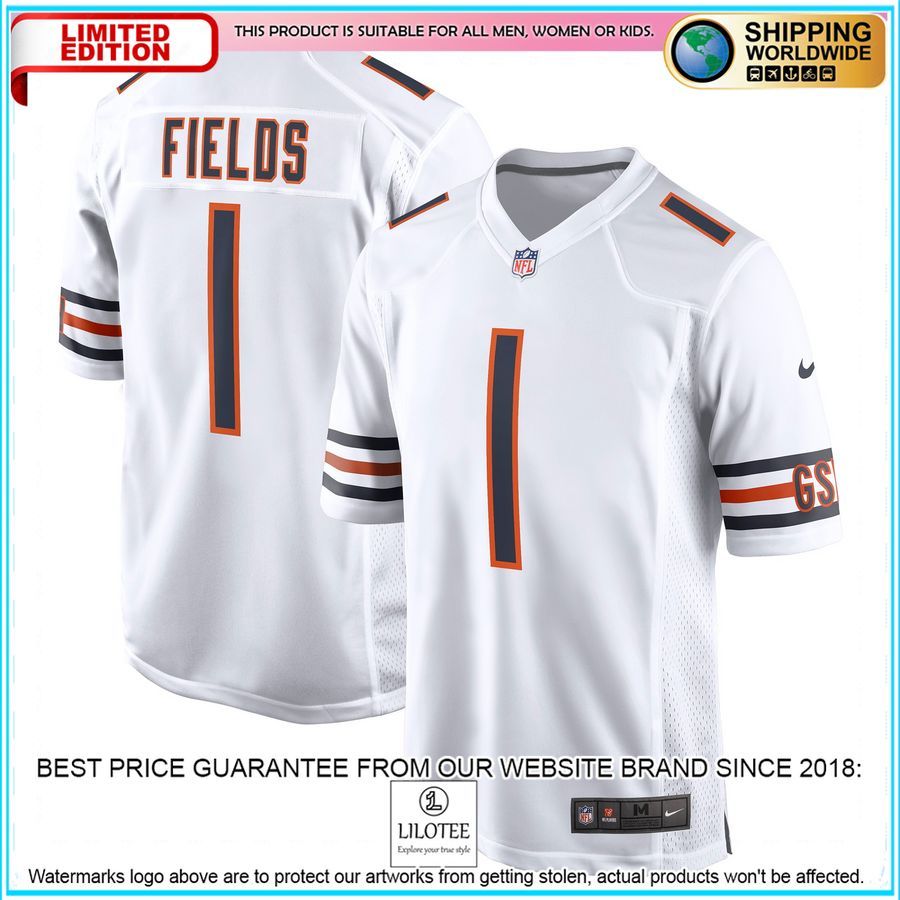 justin fields chicago bears white football jersey 1 446