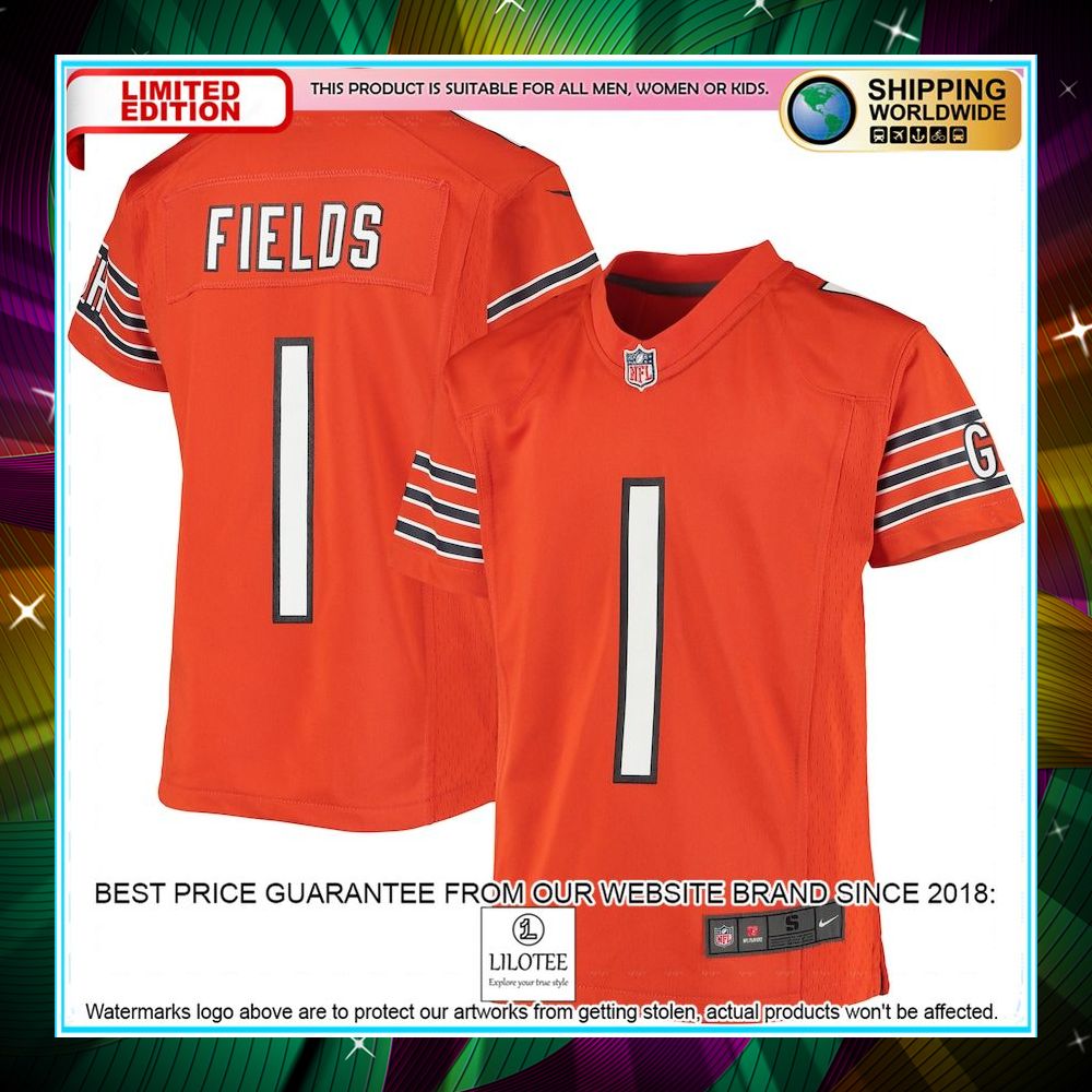 justin fields chicago bears youth orange football jersey 1 326