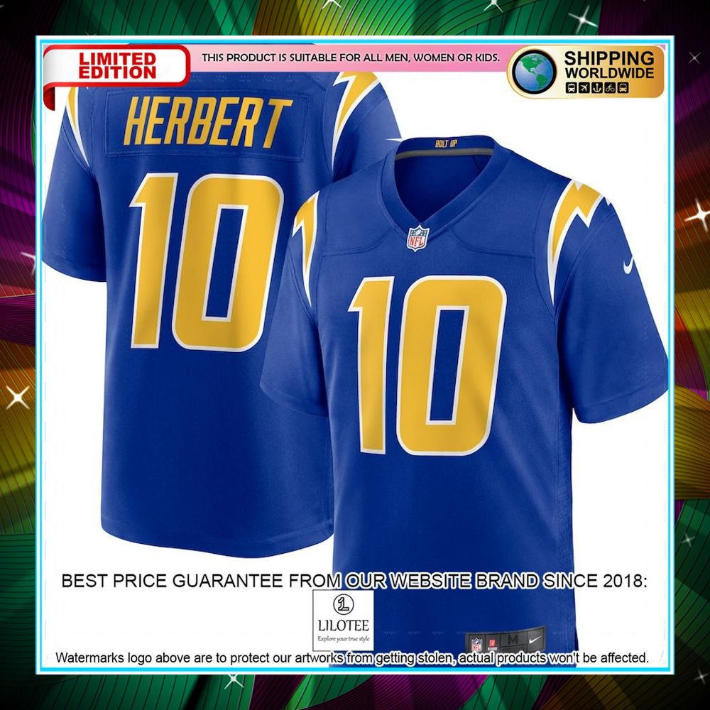 justin herbert los angeles chargers 2nd alternate royal football jersey 1 292