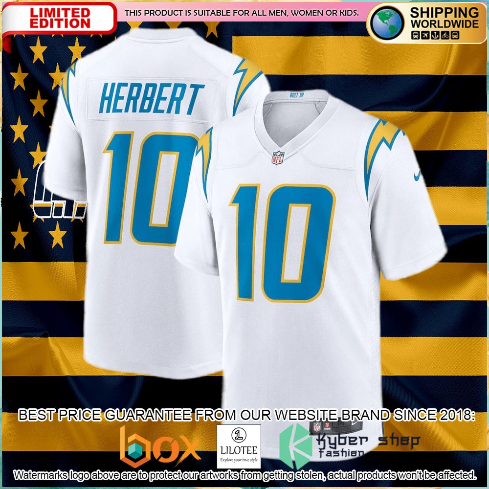 justin herbert los angeles chargers nike white football jersey 1 160