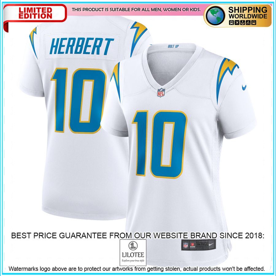 justin herbert los angeles chargers womens white football jersey 1 644