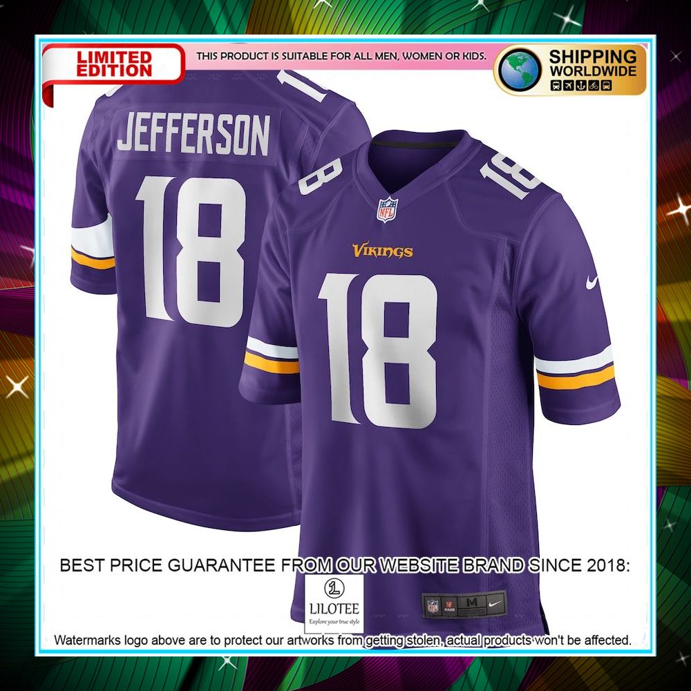 justin jefferson minnesota vikings player purple football jersey 1 632