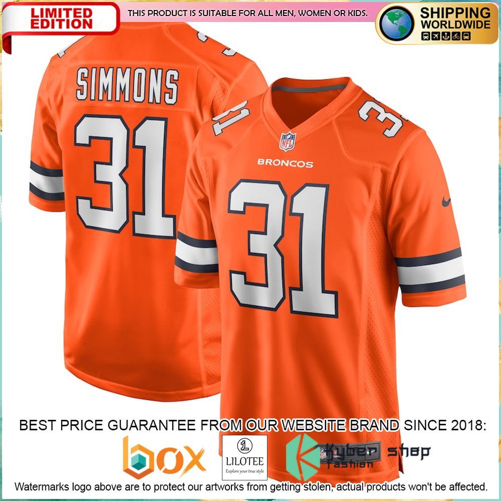 Justin Simmons Denver Broncos Nike Alternate Orange Football Jersey - LIMITED EDITION 4 justin simmons denver broncos nike alternate orange football jersey 1 834