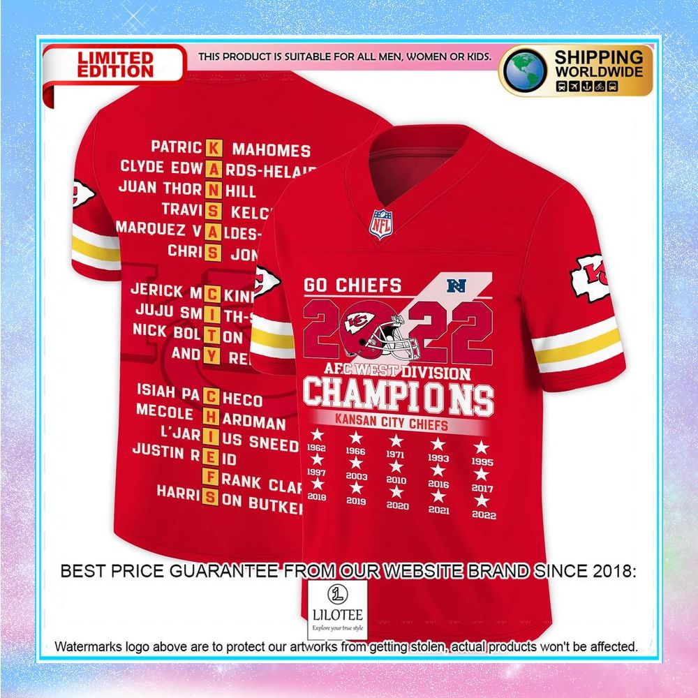 kansas city chiefs 2022 afc west division champions football jersey 2 829