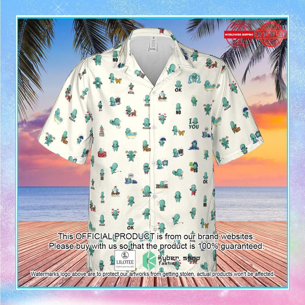 kawai cthulhu pattern hawaiian shirt 2 679