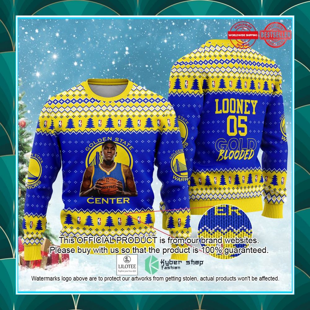 kevon looney golden states warriors gold blooded nba christmas sweater 1 332