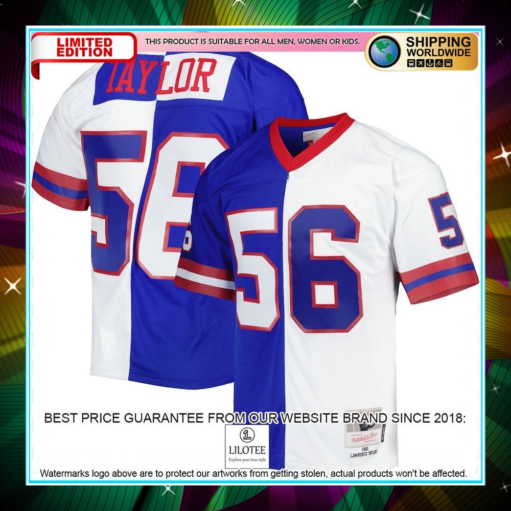 lawrence taylor new york giants mitchell ness 1986 split legacy replica royal white football jersey 1 945
