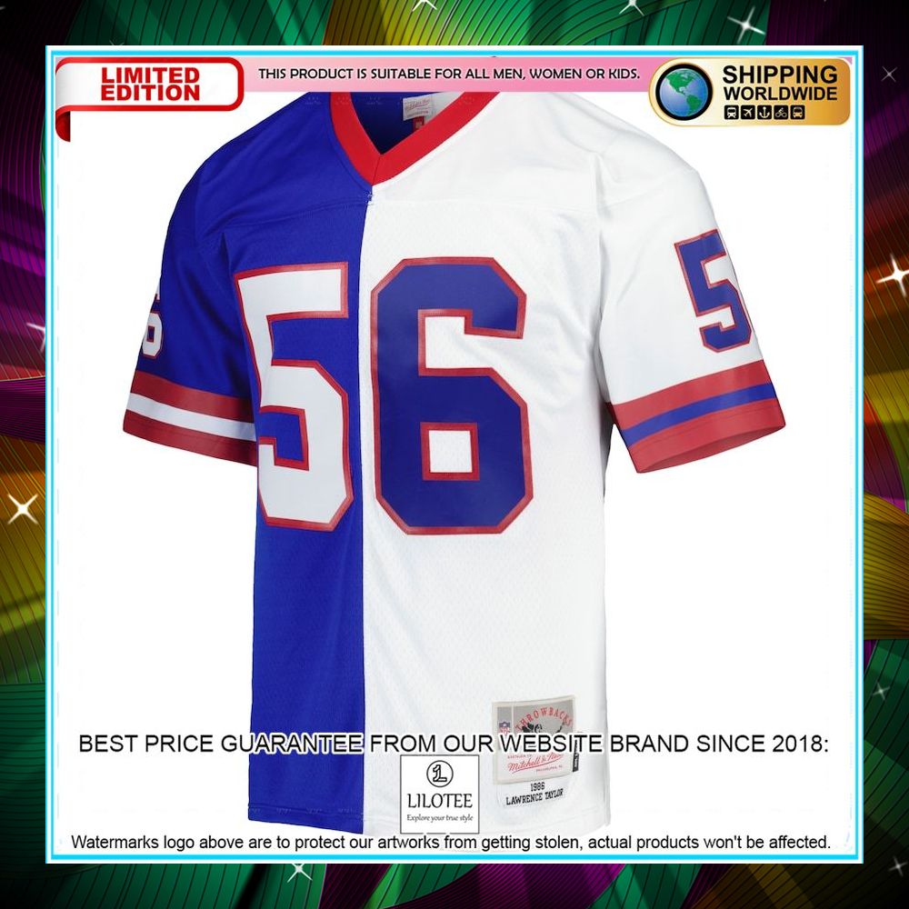 lawrence taylor new york giants mitchell ness 1986 split legacy replica royal white football jersey 2 684