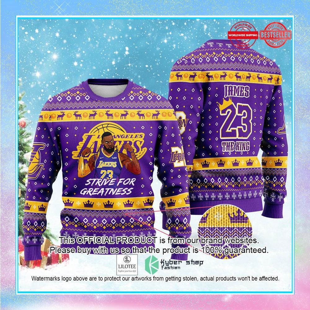 lebron james lakers king nba champion crown pattern christmas sweater 1 11