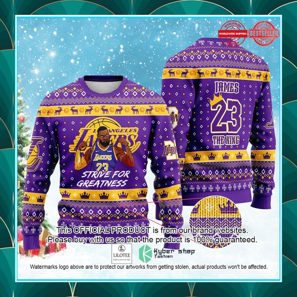 lebron james lakers king nba champion crown pattern christmas sweater 1 226