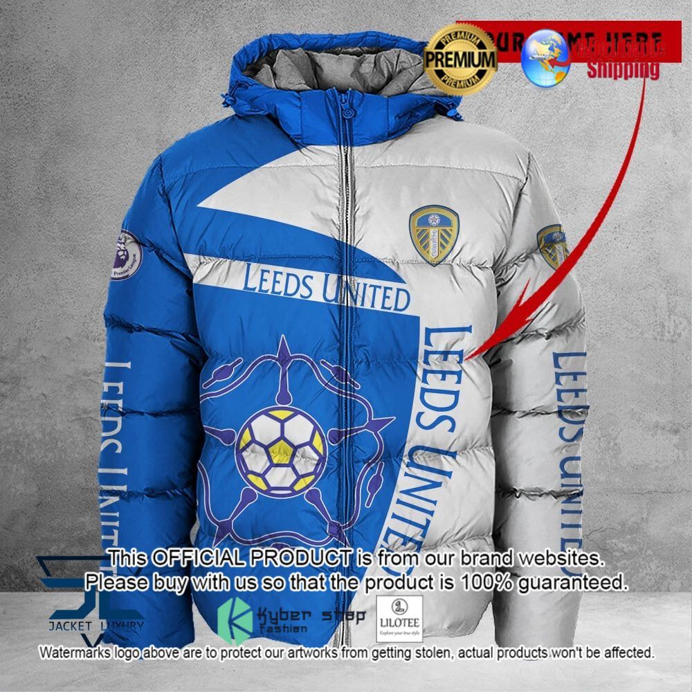 leeds united fc blue white custom name 3d puffer down jacket bomber jacket 1 259