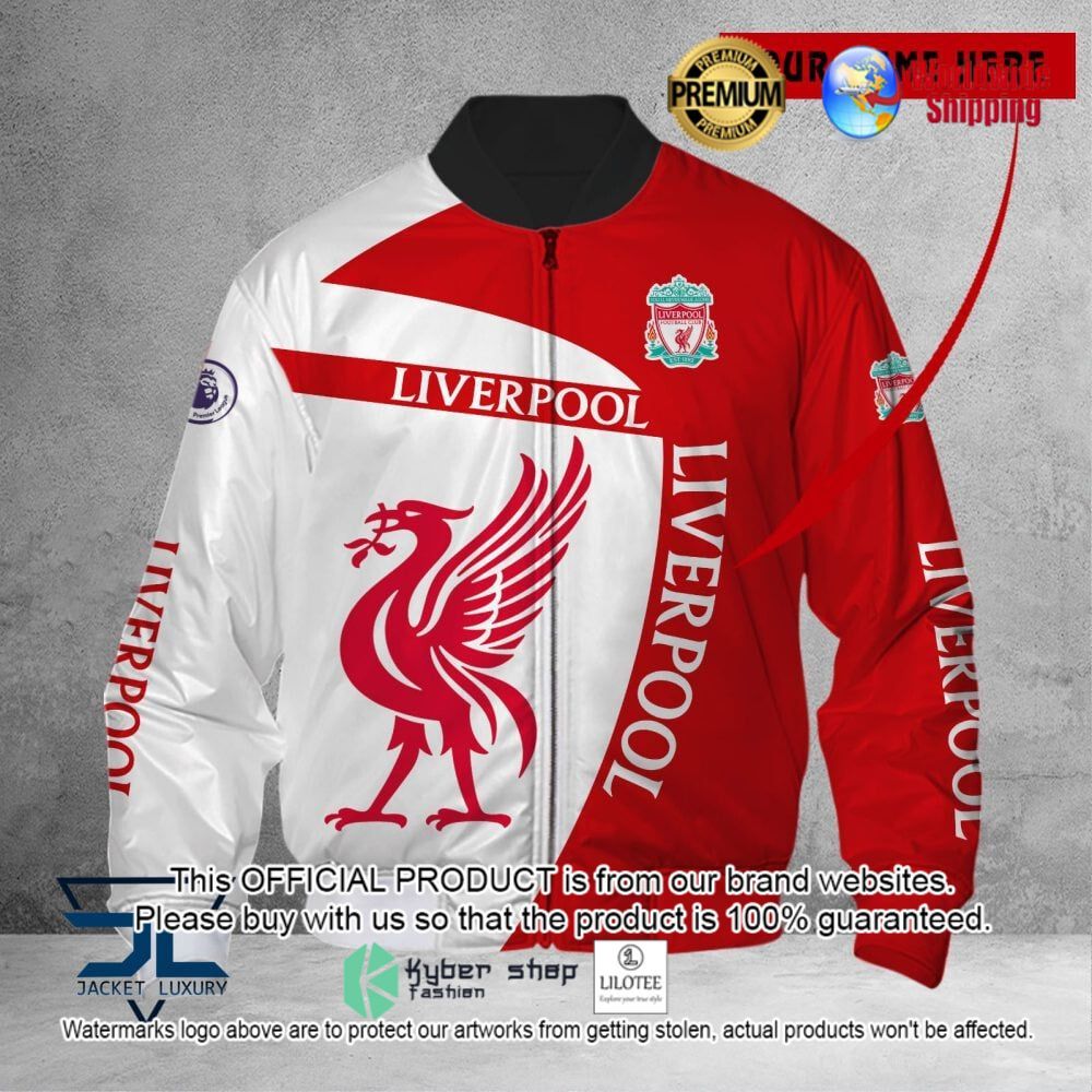 liverpool fc red white custom name 3d puffer down jacket bomber jacket 2 219