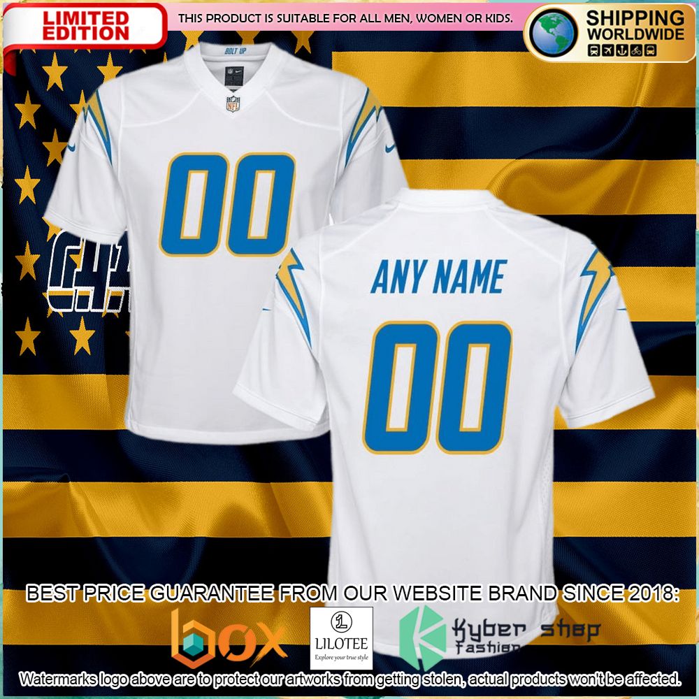 los angeles chargers nike youth custom white football jersey 1 89