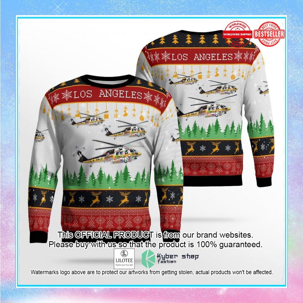 los angeles county fire department sikorsky s 70a firehawk christmas sweater 1 119