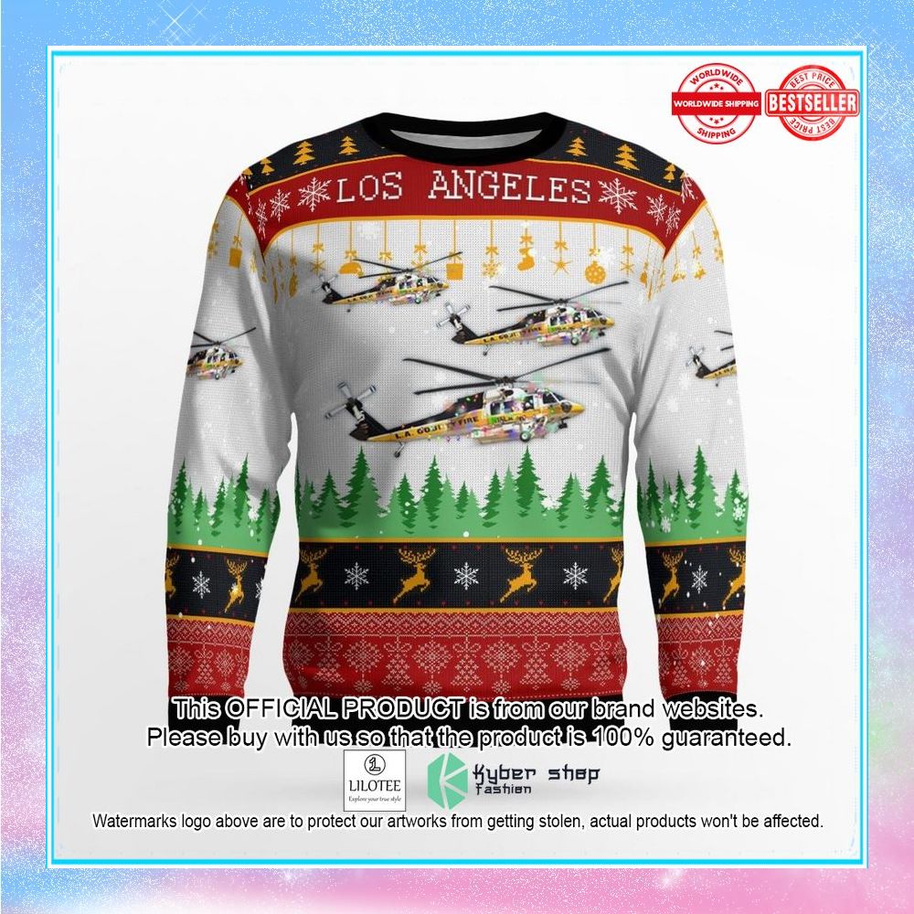 los angeles county fire department sikorsky s 70a firehawk christmas sweater 2 866