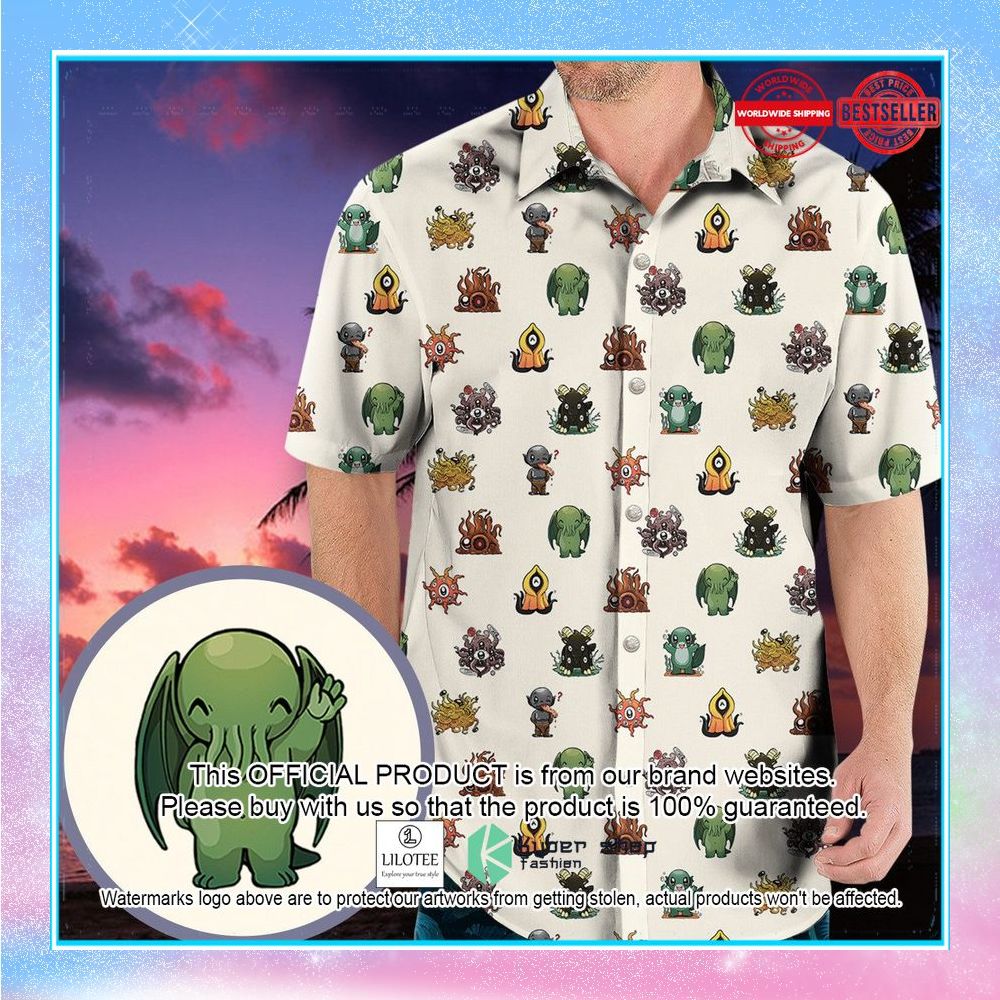 lovecraft demons cute h p lovecraft monsters pattern hawaiian shirt 1 762