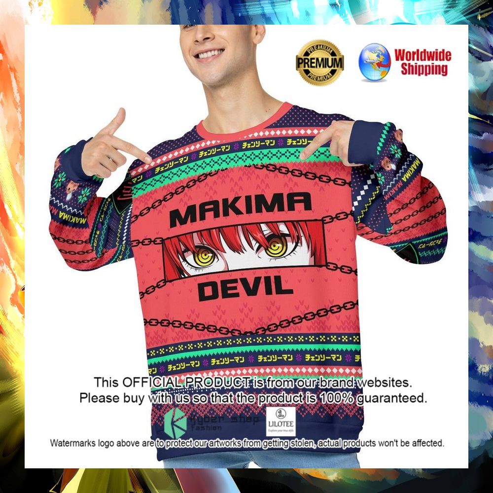 makima chainsaw man anime christmas sweater 2 274
