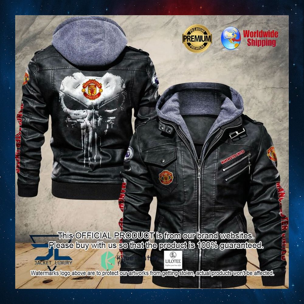 manchester united punisher skull leather jacket 1 562