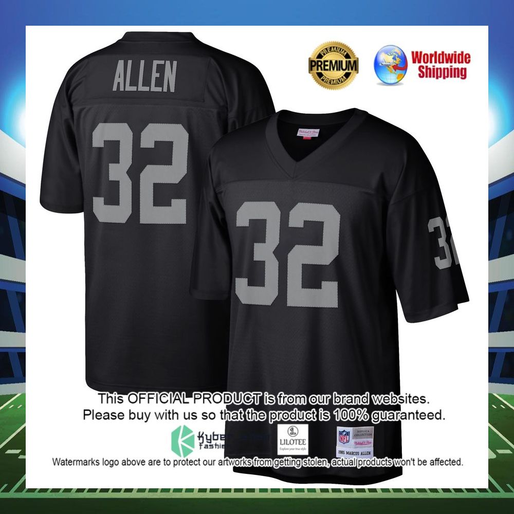 marcus allen las vegas raiders mitchell ness retired player legacy replica black football jersey 1 561