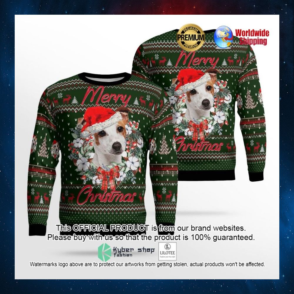 merry christmas jack russell santa hat sweater 1 15