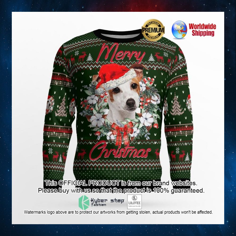 merry christmas jack russell santa hat sweater 2 154