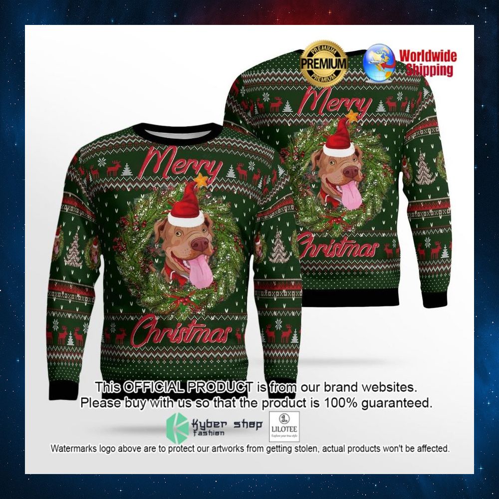 merry christmas pitbull santa hat sweater 1 57
