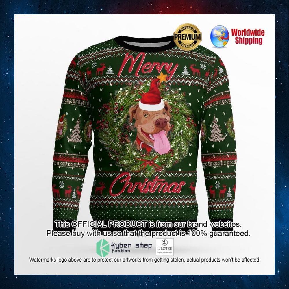 merry christmas pitbull santa hat sweater 2 490