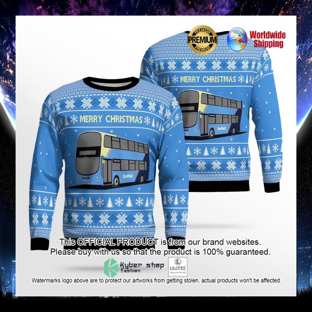 merry christmas uk double decker bus sheffield ugly sweater 1 739