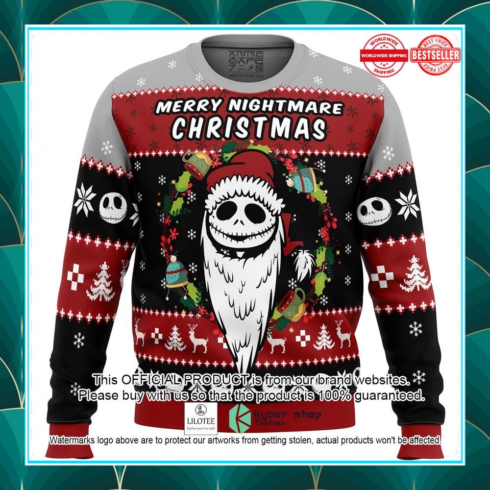 merry nightmare the nightmare before christmas ugly christmas sweater 1 50