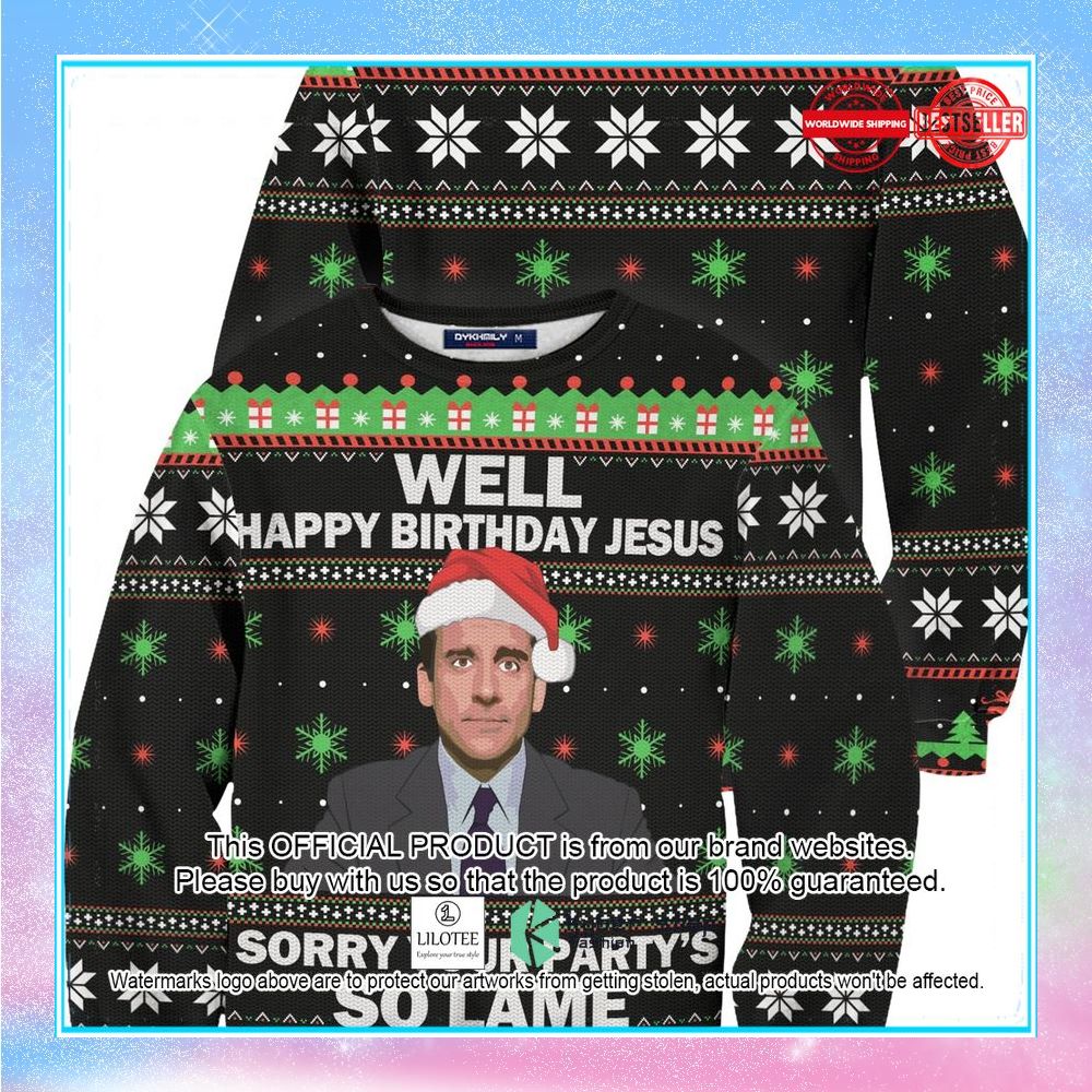 michael scott the office sorry your partys so lame party christmas sweater 1 224