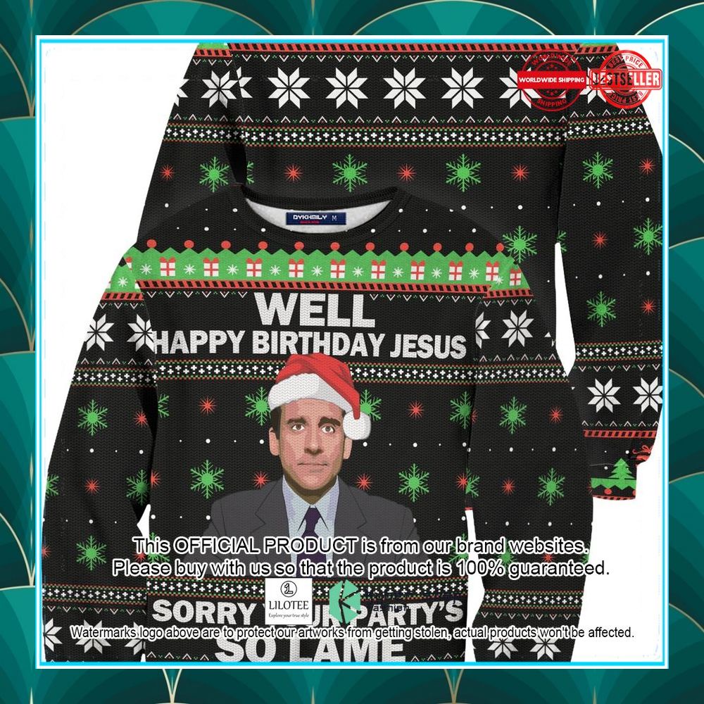 michael scott the office sorry your partys so lame party christmas sweater 1 479