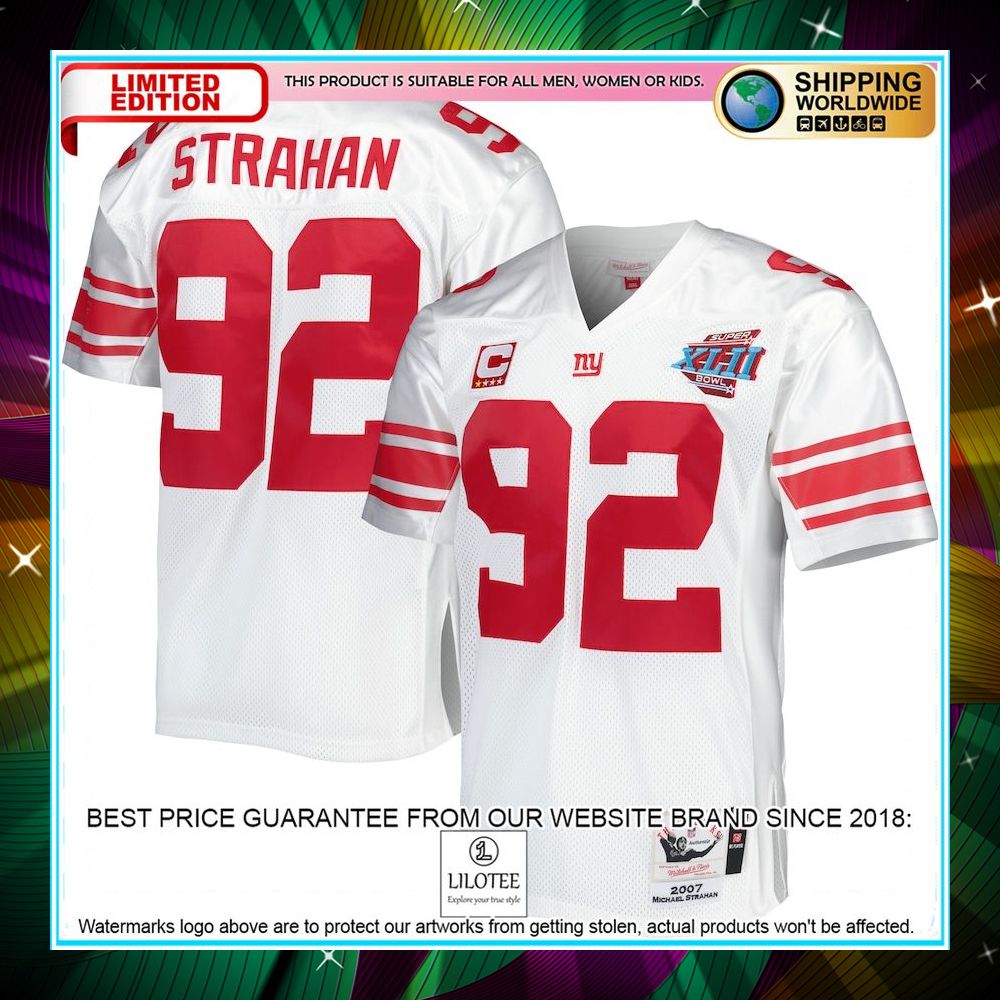 michael strahan new york giants mitchell ness super bowl xlii authentic throwback retired player white football jersey 1 511