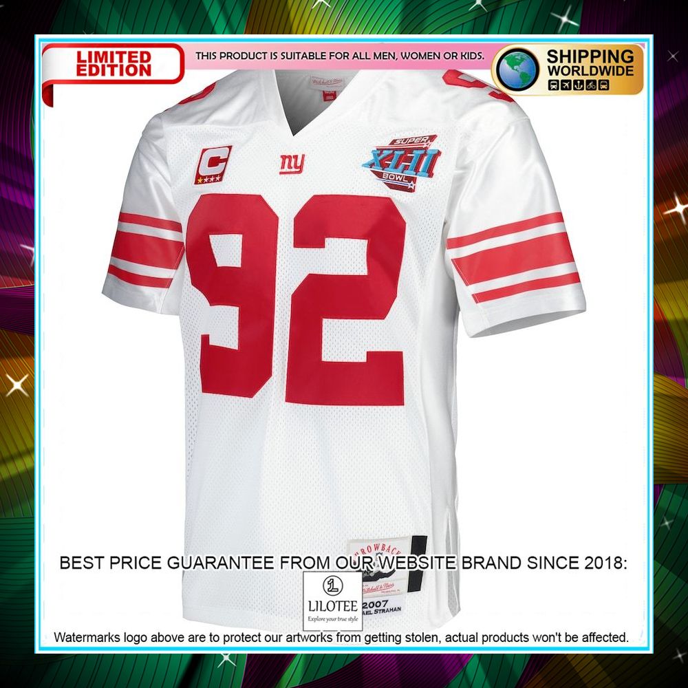 michael strahan new york giants mitchell ness super bowl xlii authentic throwback retired player white football jersey 2 182