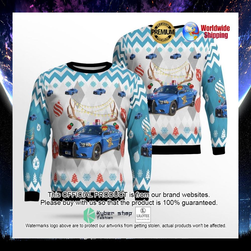 michigan state police dodge charger christmas ugly sweater 1 875
