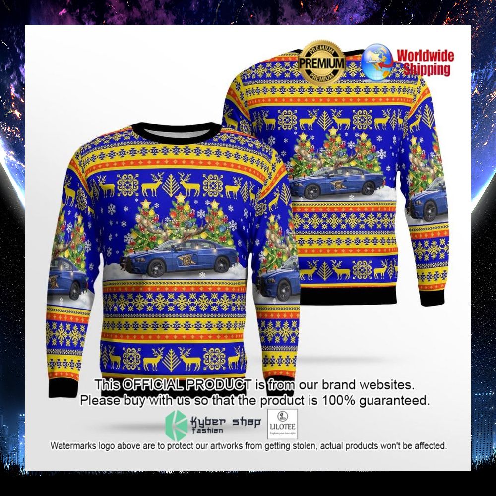 michigan state police dodge charger ugly sweater 1 556