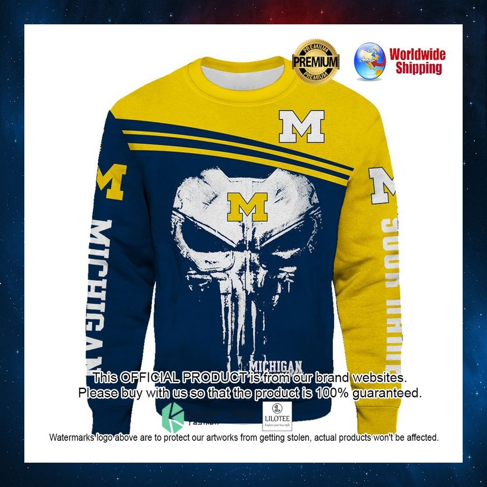 michigan wolverine football punisher skull 3d hoodie shirt 2 945