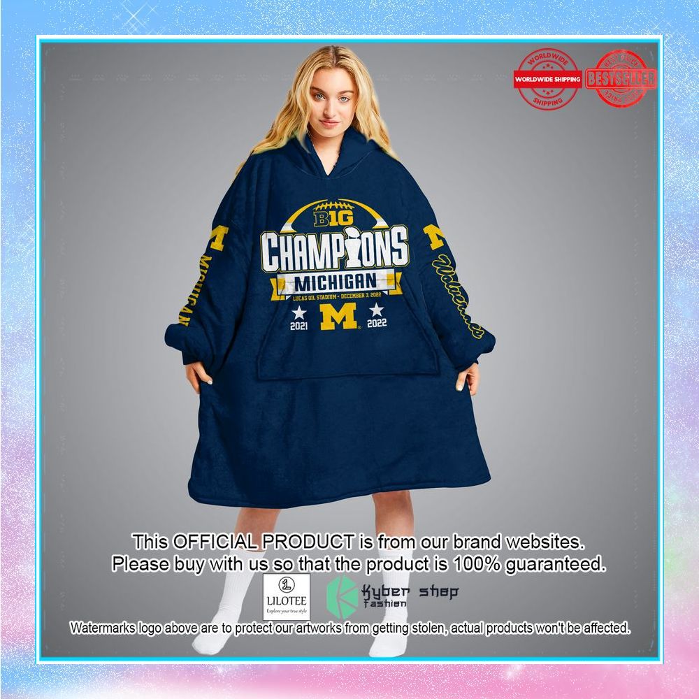 michigan wolverines back 2 back big ten champions blue oodie blanket hoodie 1 510