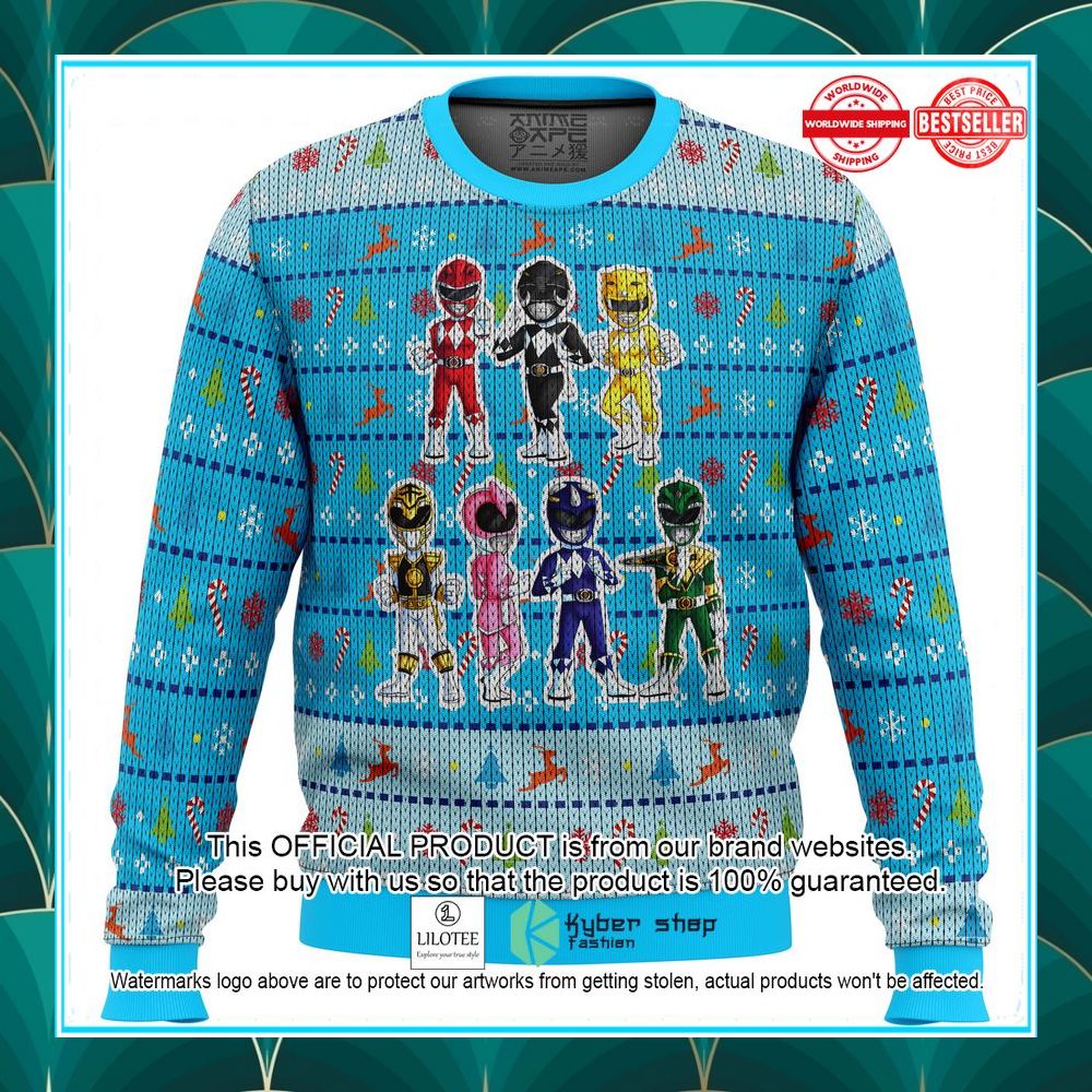 mighty morphin chibis power rangers ugly christmas sweater 1 78