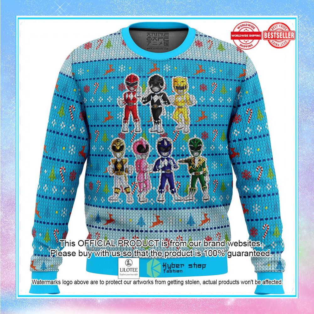 mighty morphin chibis power rangers ugly christmas sweater 1 88