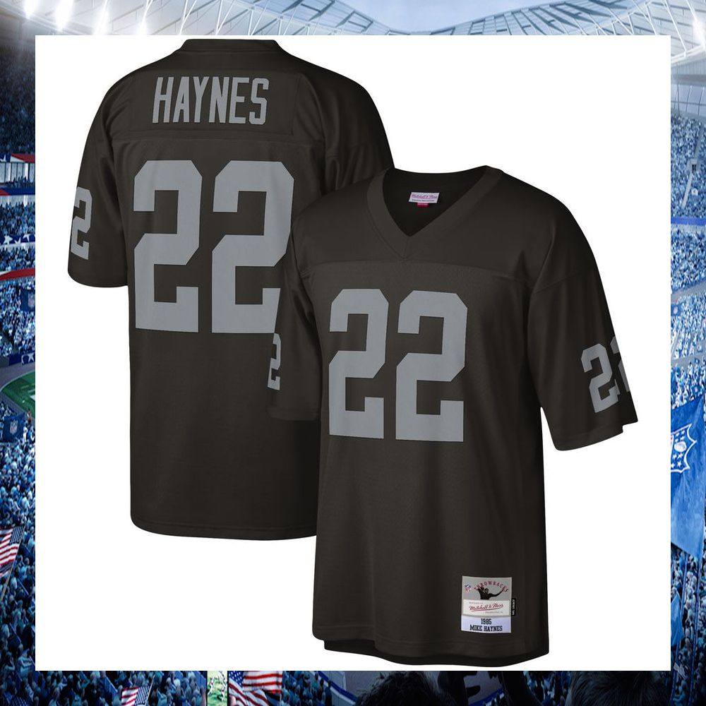 mike haynes las vegas raiders mitchell ness 1985 legacy replica black football jersey 1 327
