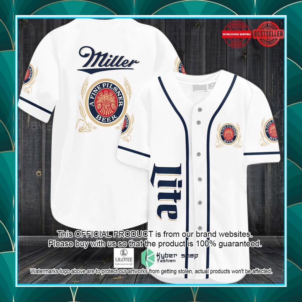 miller lite logo white baseball jersey 1 763